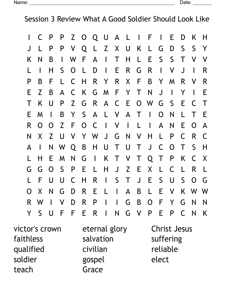 Session 3 Review What A Good Soldier Should Look Like Word Search