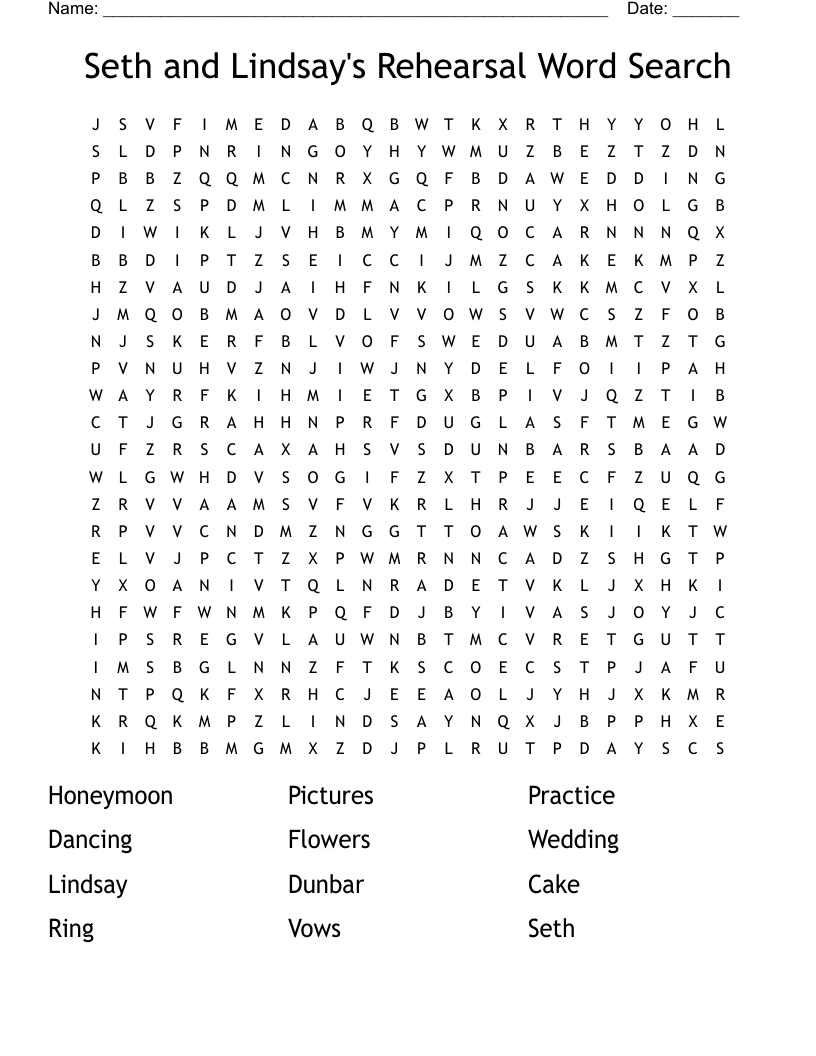 Seth and Lindsay's Rehearsal Word Search