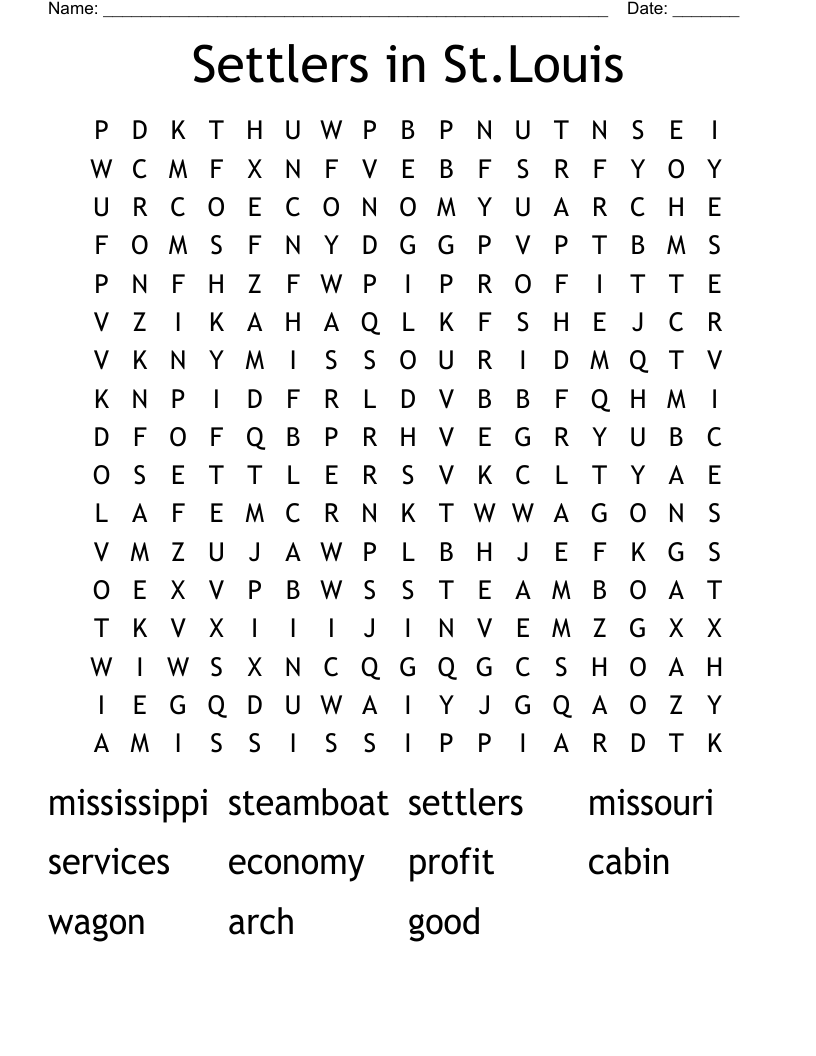Settlers in St.Louis Word Search