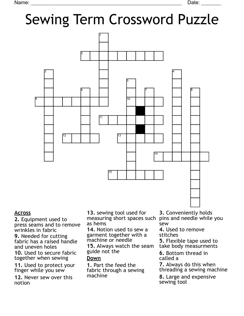 Sewing Terms Crossword Puzzle WordMint