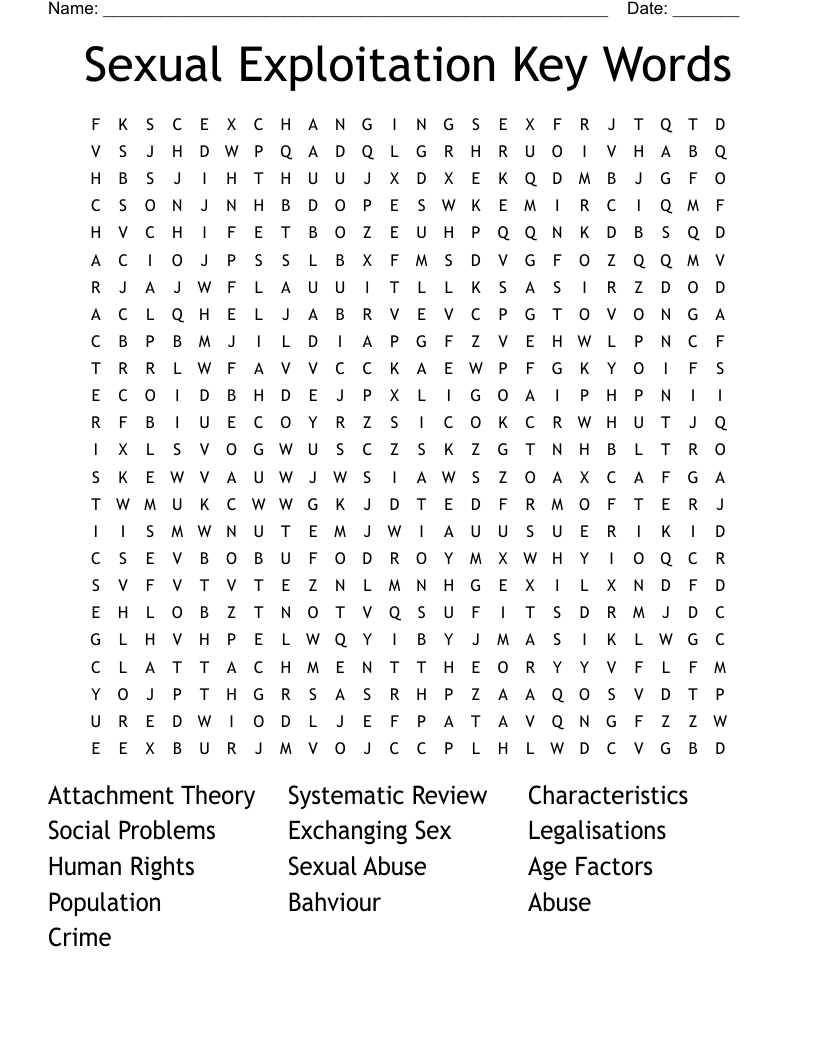 Sexual Exploitation Key Words Word Search