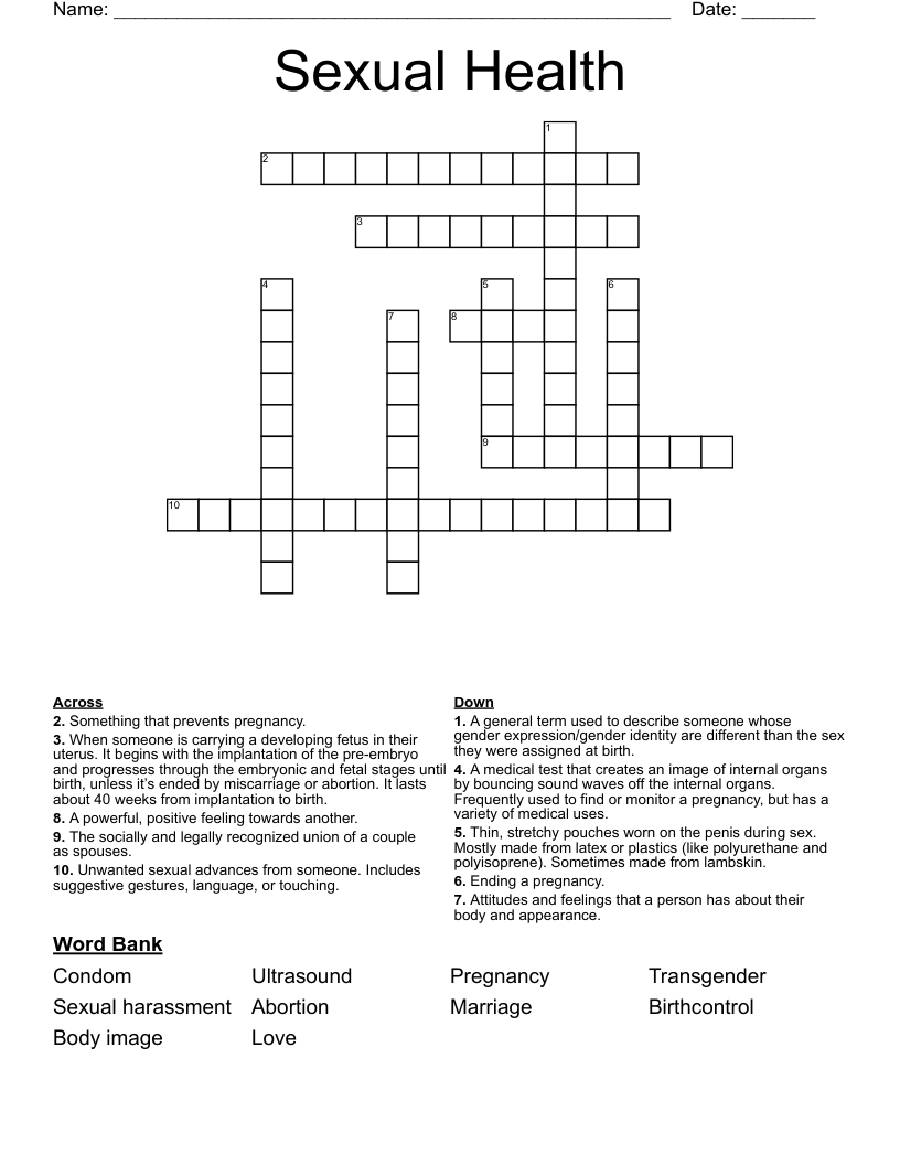 Sexual Health Crossword