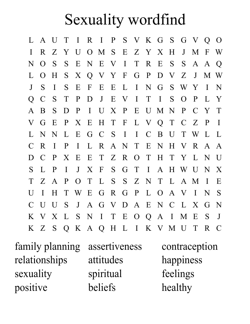 Sexuality wordfind Word Search