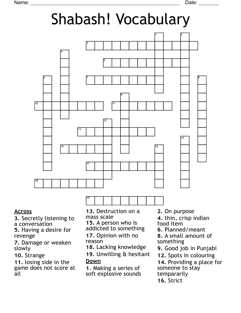 Shabash! Vocabulary Crossword WordMint