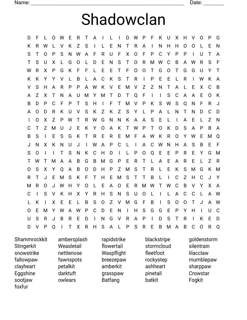 Shadowclan Word Search