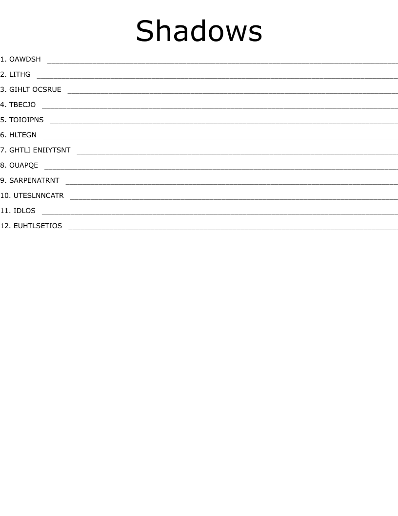 Shadows Word Scramble