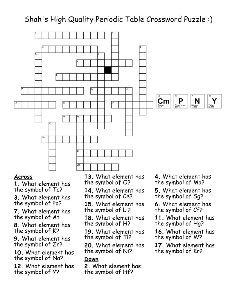 Periodic Table Symbols And Names Crossword Answer Key Review Home Decor