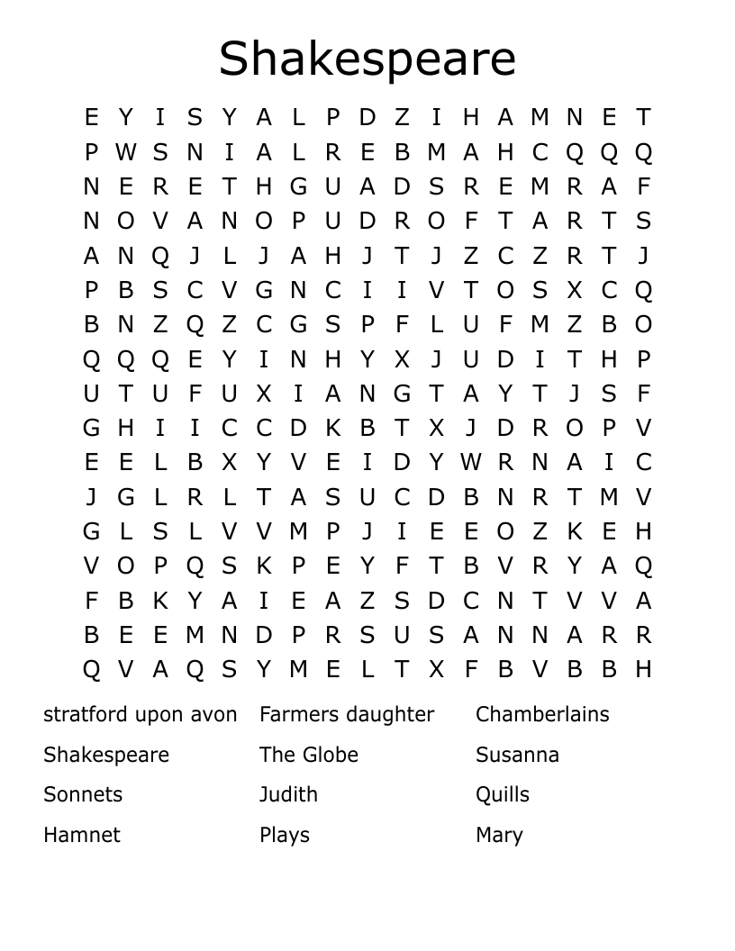 Shakespeare Word Search