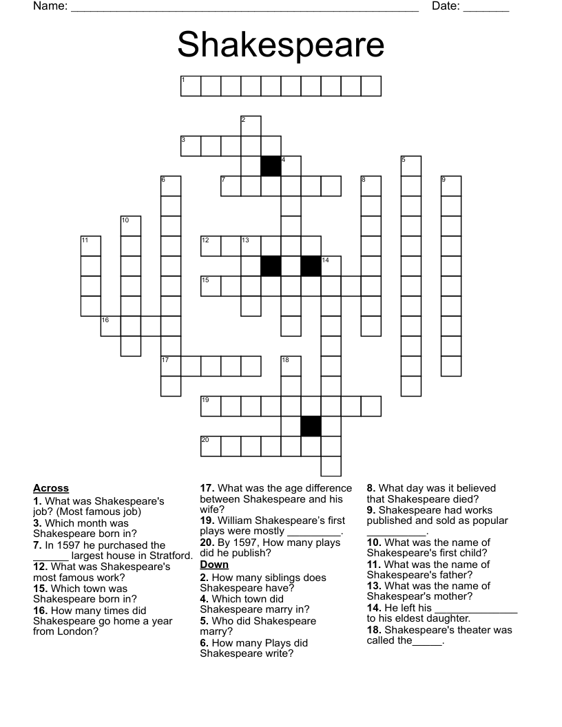 Shakespeare Crossword WordMint