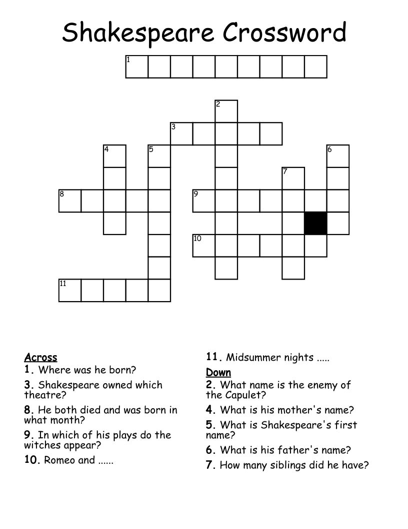 Shakespeare Crossword WordMint