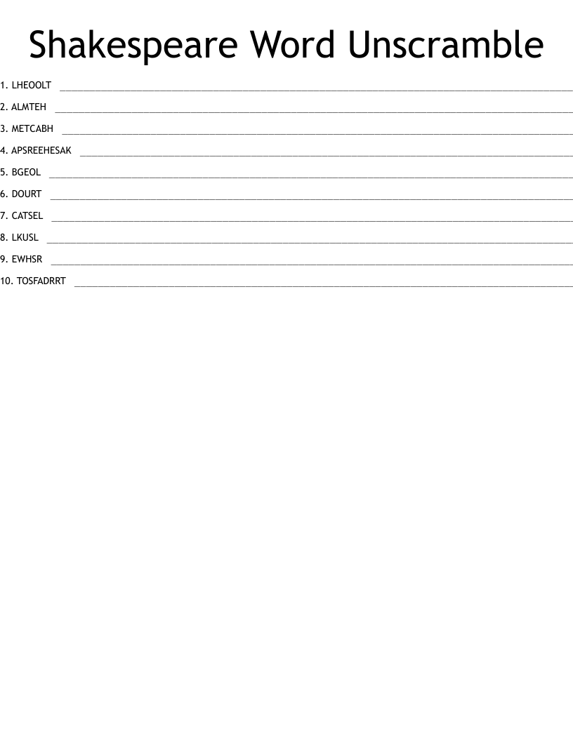 Shakespeare Word Unscramble