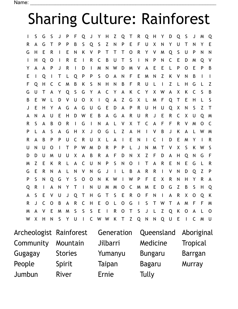 Sharing Culture: Rainforest Word Search