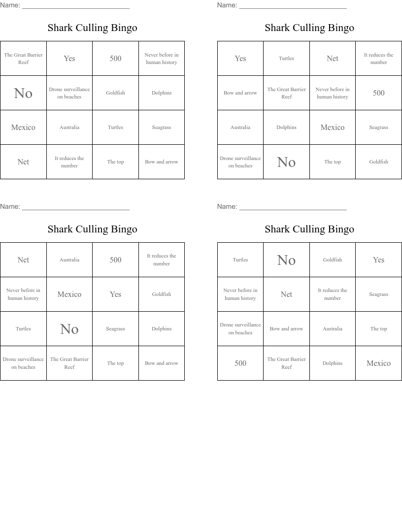 Shark Culling Bingo