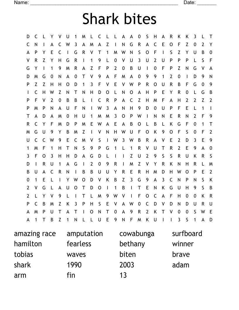 Shark bites Word Search