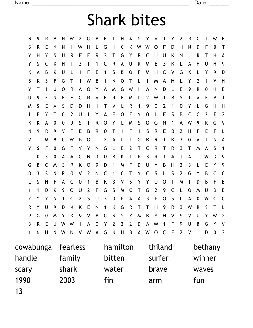 Shark bites Word Search