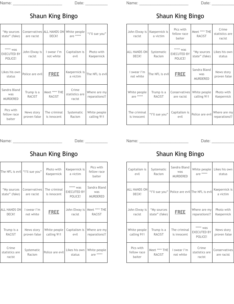 Shaun King Bingo