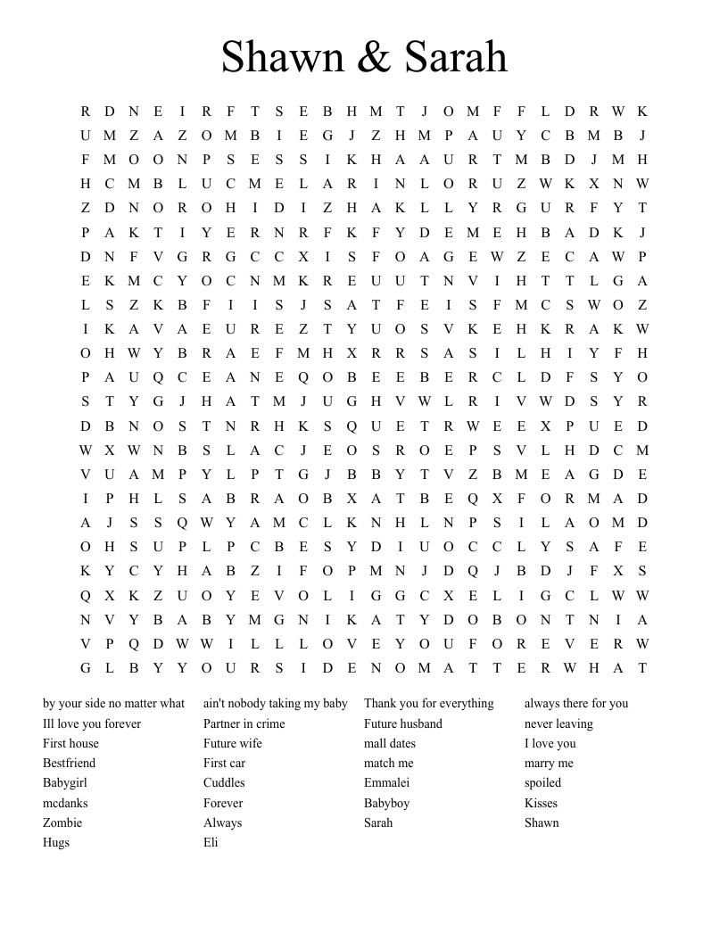 Shawn & Sarah Word Search