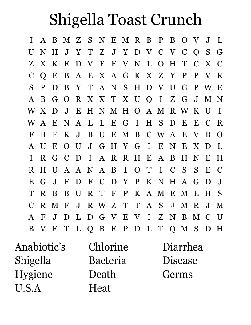 Shigella Toast Crunch  Word Search
