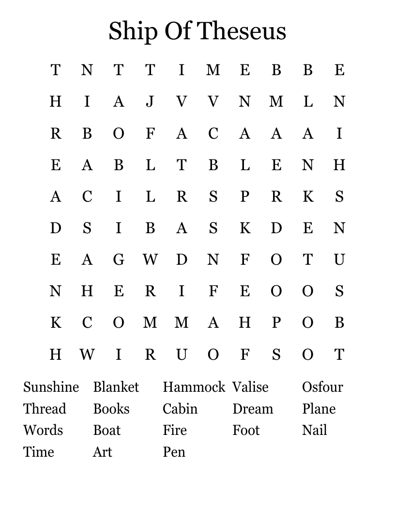 Ship Of Theseus Word Search