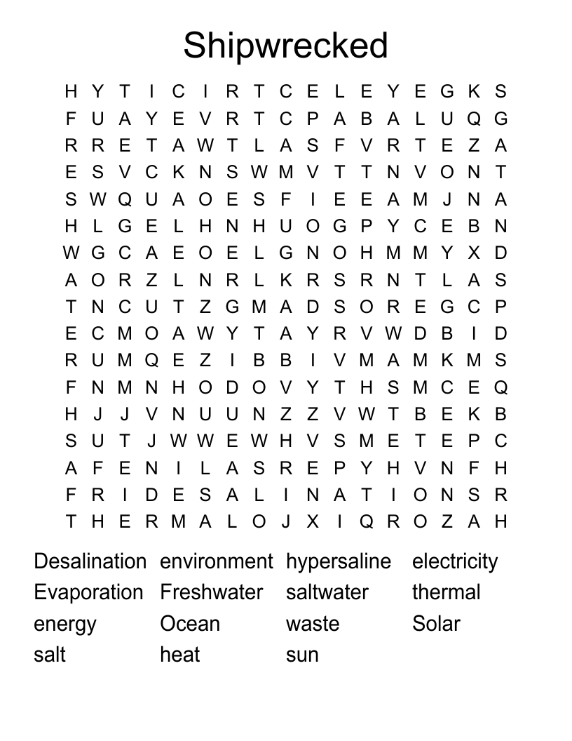 Shipwrecked Word Search