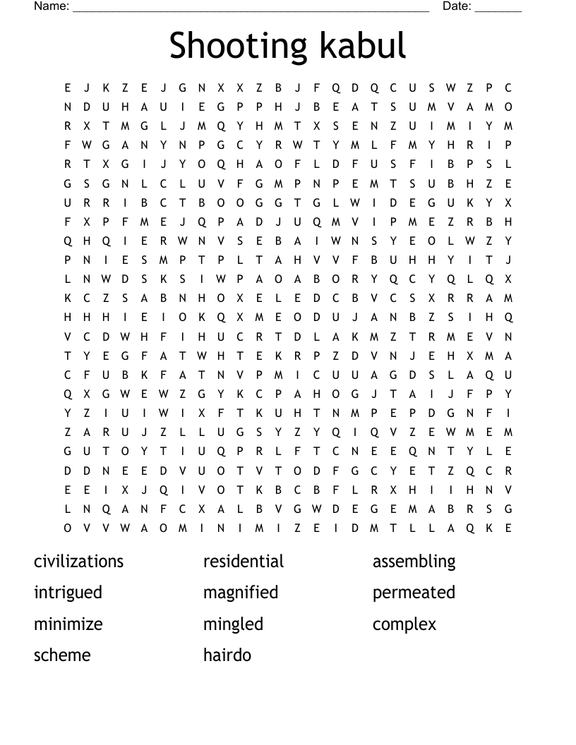 Shooting kabul Word Search