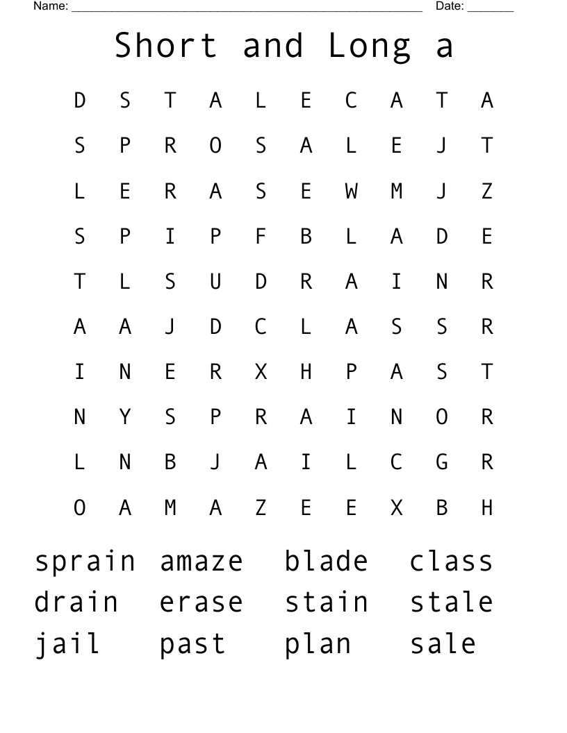 Short and Long a Word Search