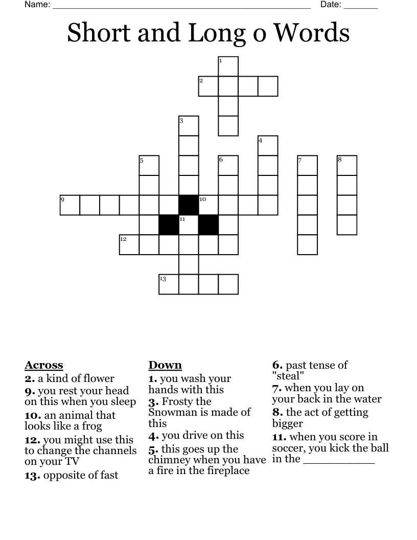 Short and Long o Words Crossword