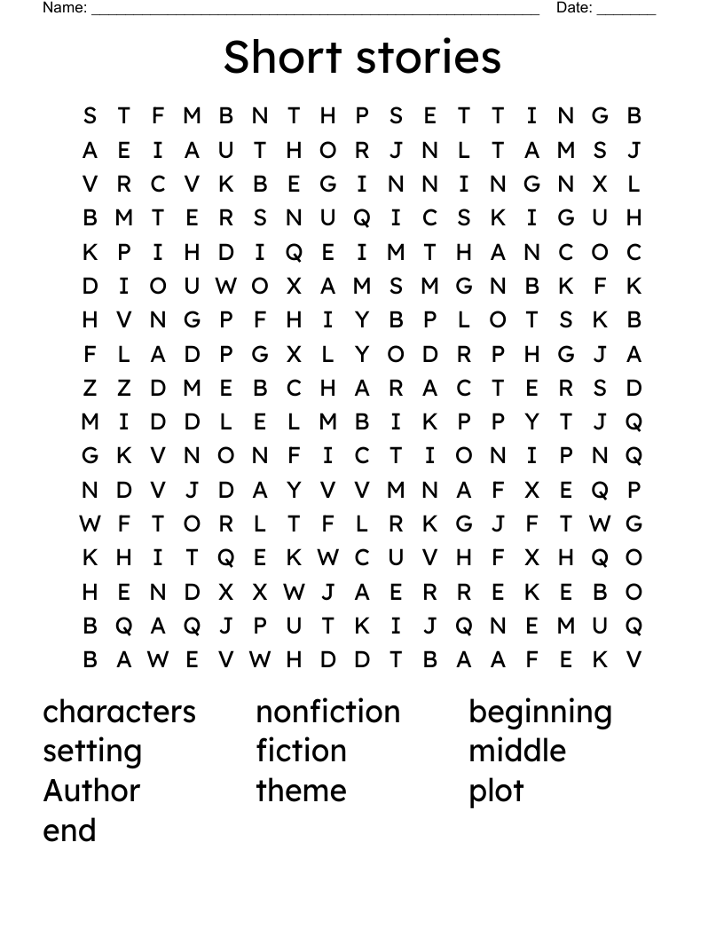 Short stories Word Search