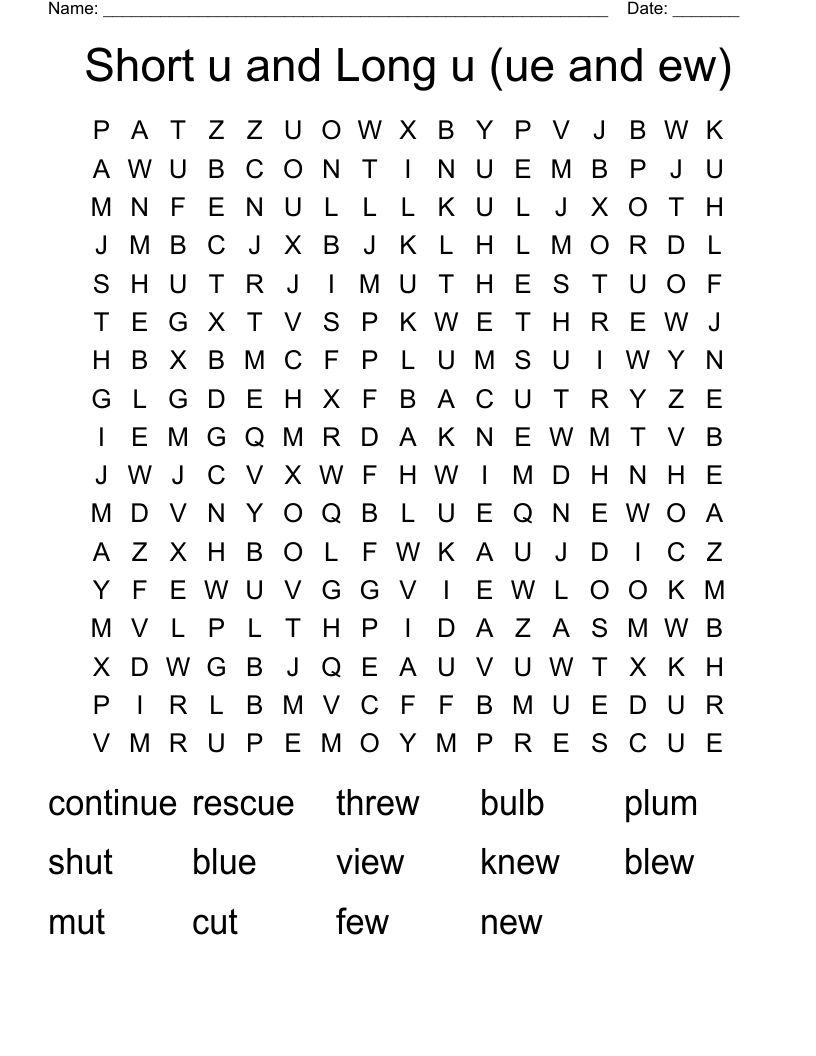 Short U And Long U ue And Ew Word Search WordMint