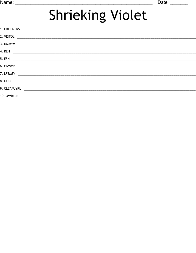 Shrieking Violet Word Scramble