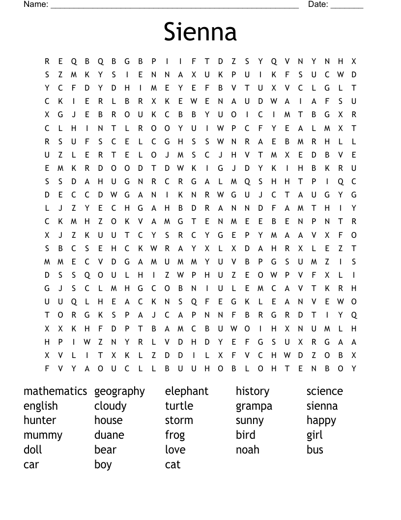 Sienna Word Search