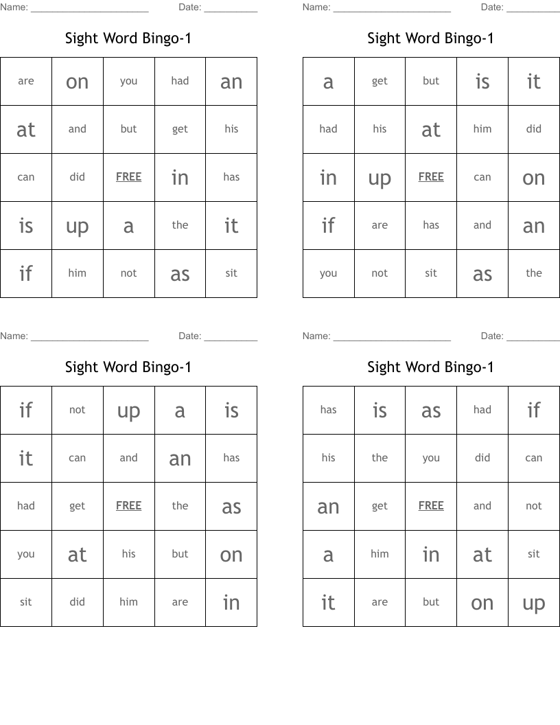 Sight Word Bingo-1