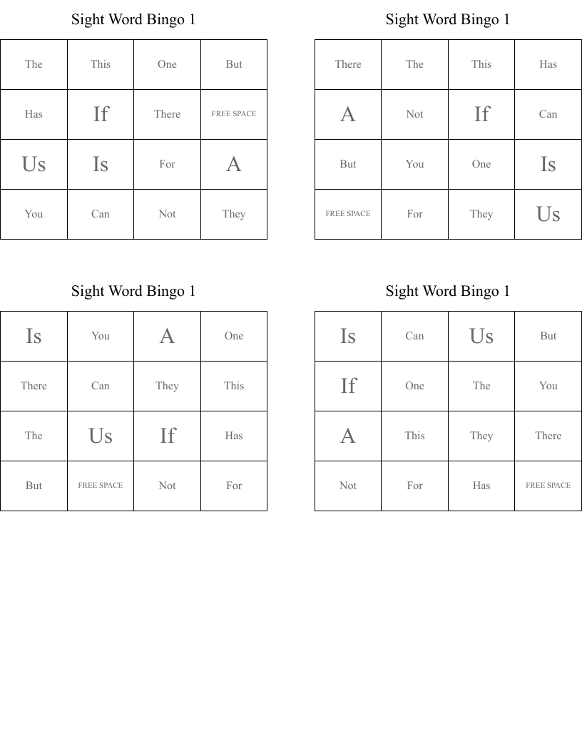 Sight Word Bingo 1
