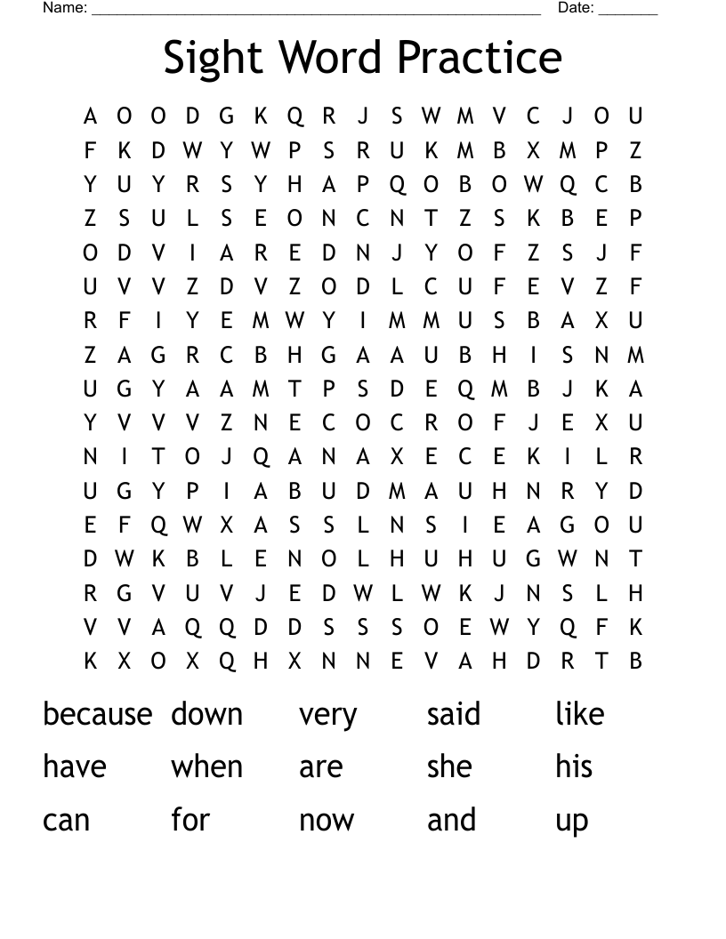 Sight Word Practice Word Search
