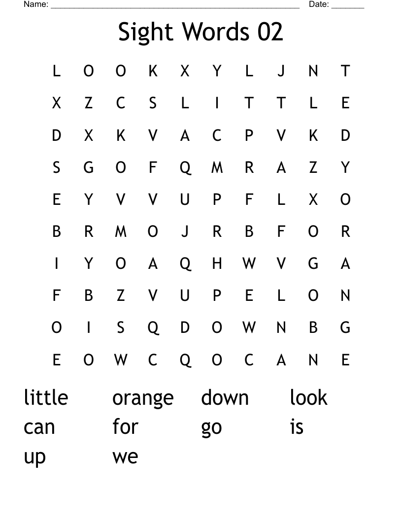 Sight Words 02 Word Search