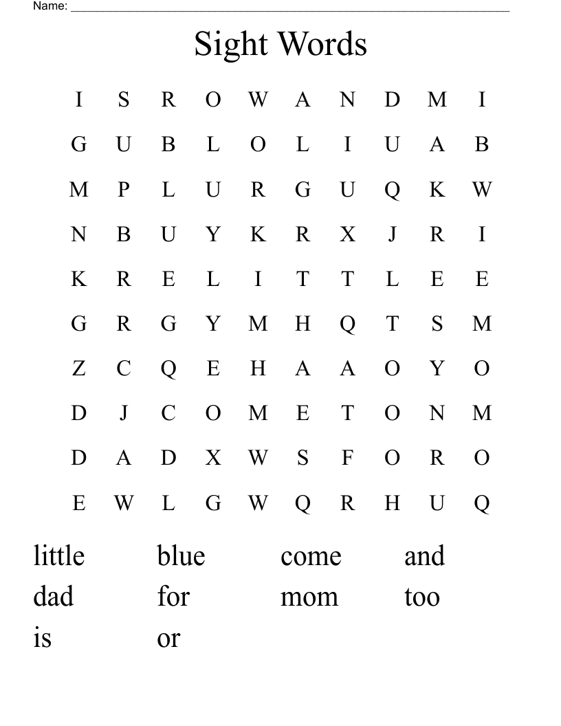 Sight Words Word Search