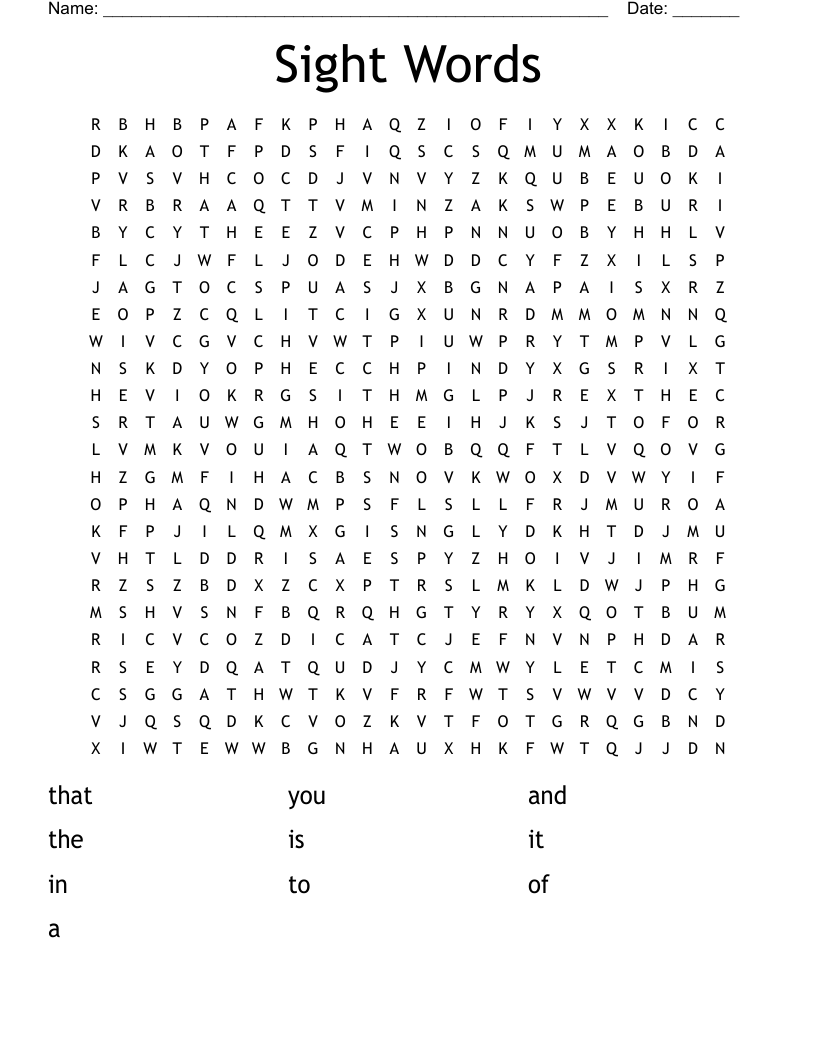 Sight Words Word Search