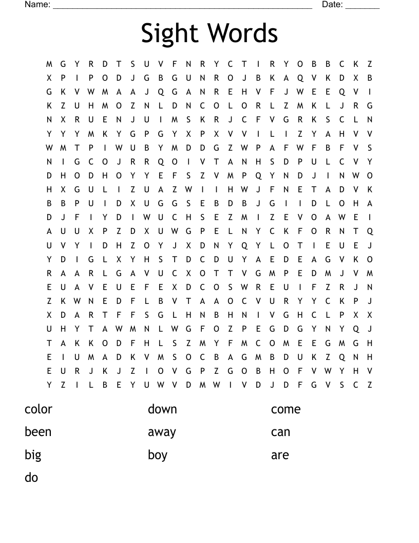 Sight Words Word Search