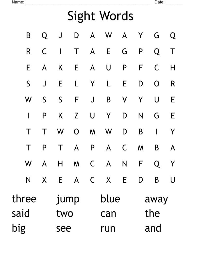 Sight Words Word Search