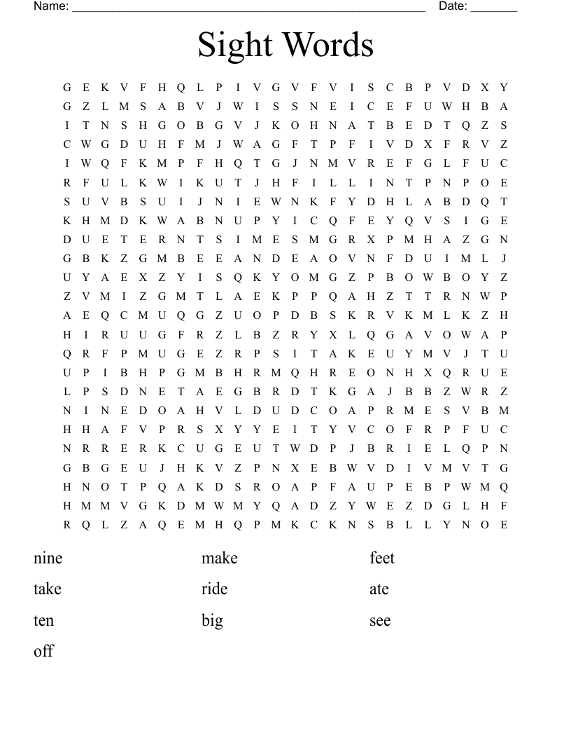 Sight Words Word Search