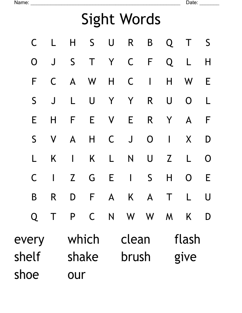 Sight Words Word Search