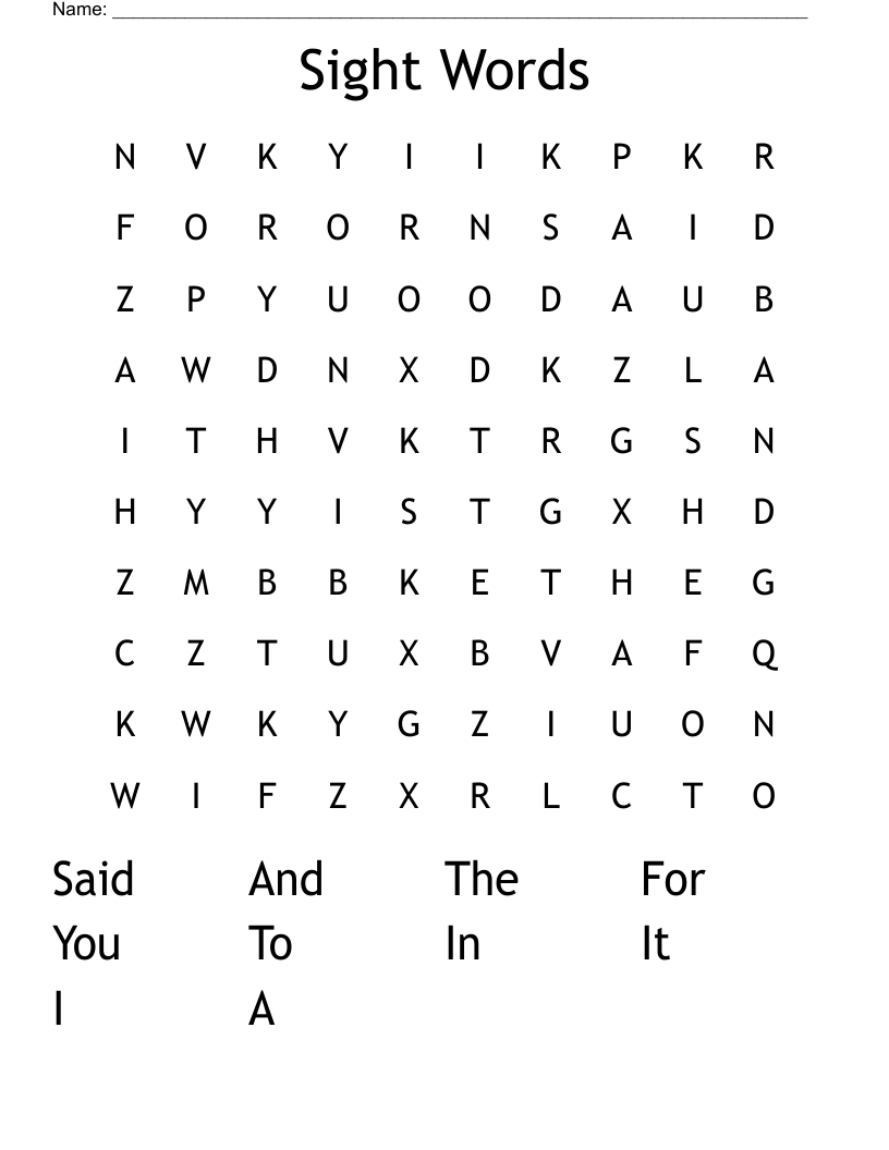 Sight Words Word Search
