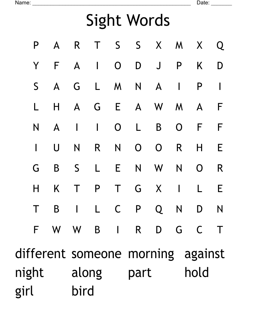 Sight Words Word Search