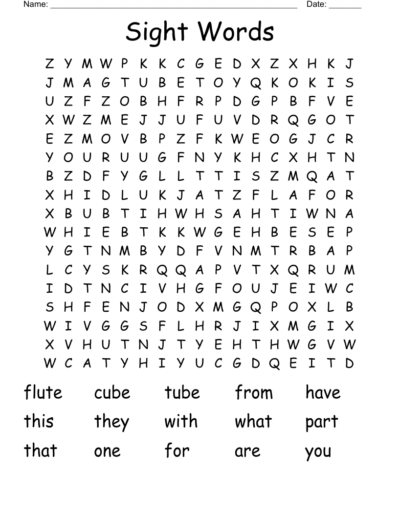 Sight Words Word Search