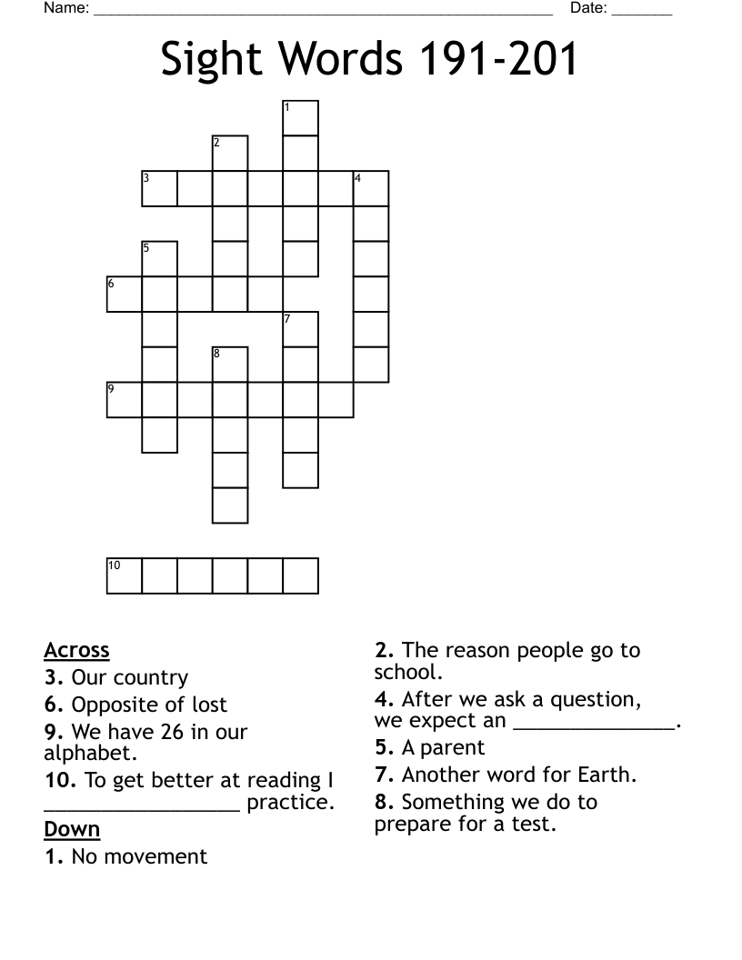 Sight Words 191-201 Crossword