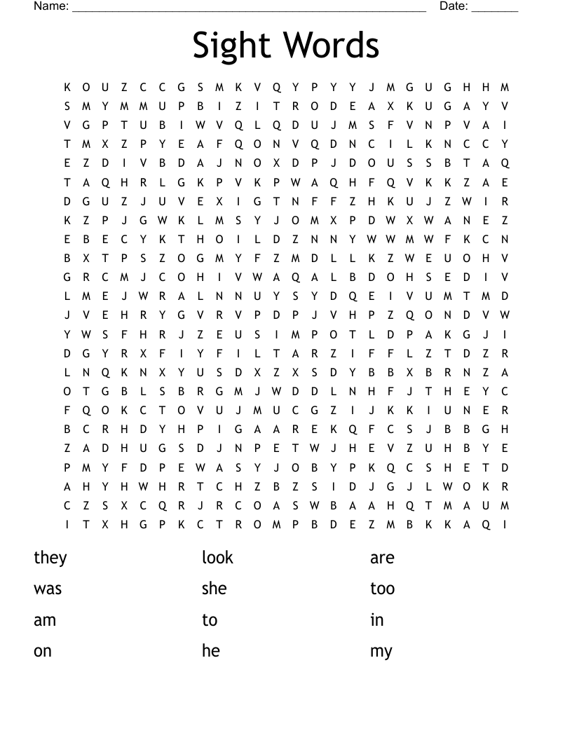 Sight Words Word Search