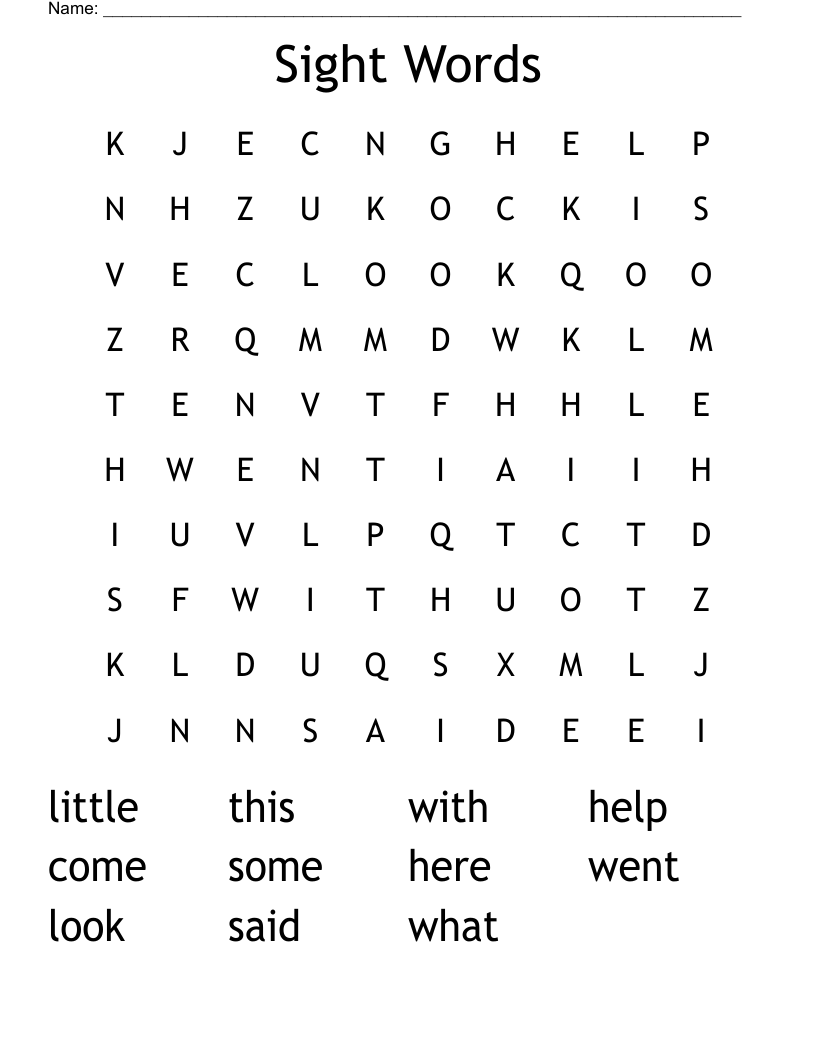 Sight Words Word Search