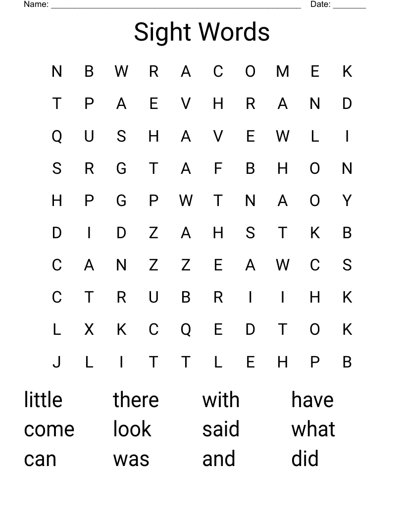 Sight Words Word Search
