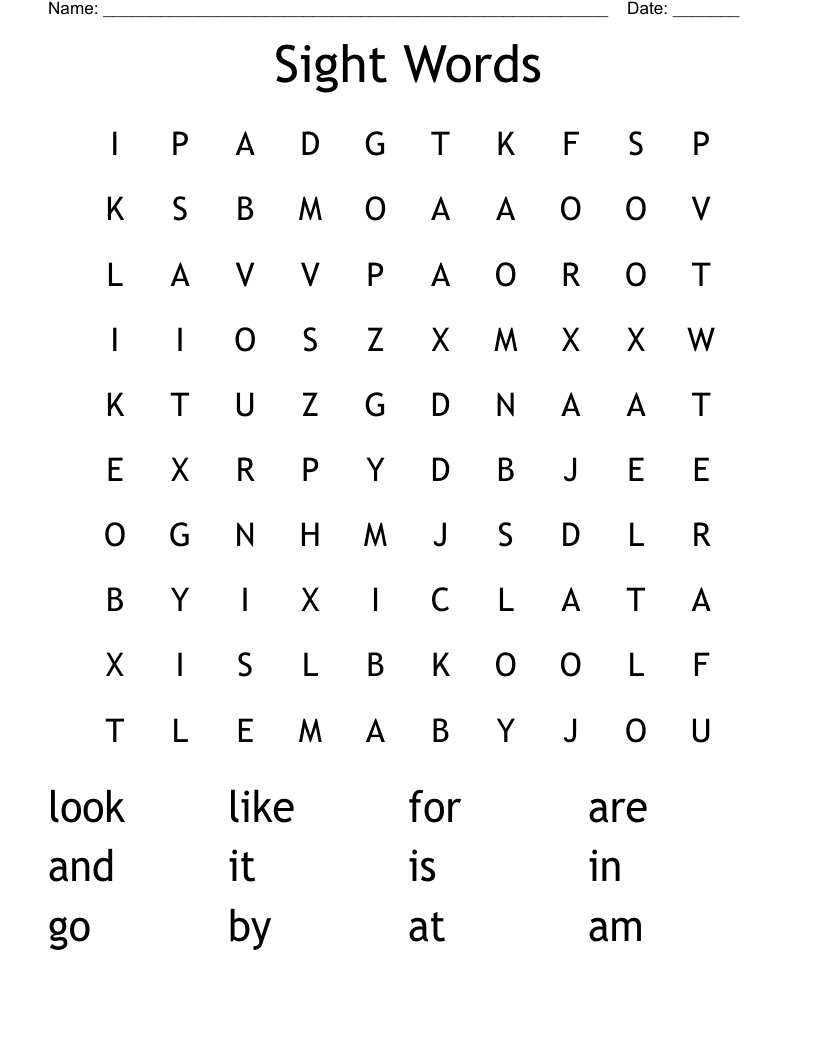 Sight Words Word Search