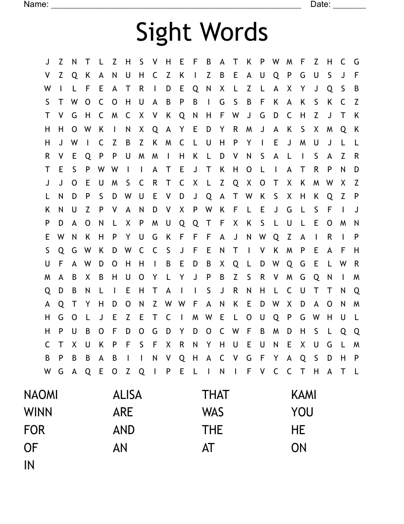 Sight Words Word Search